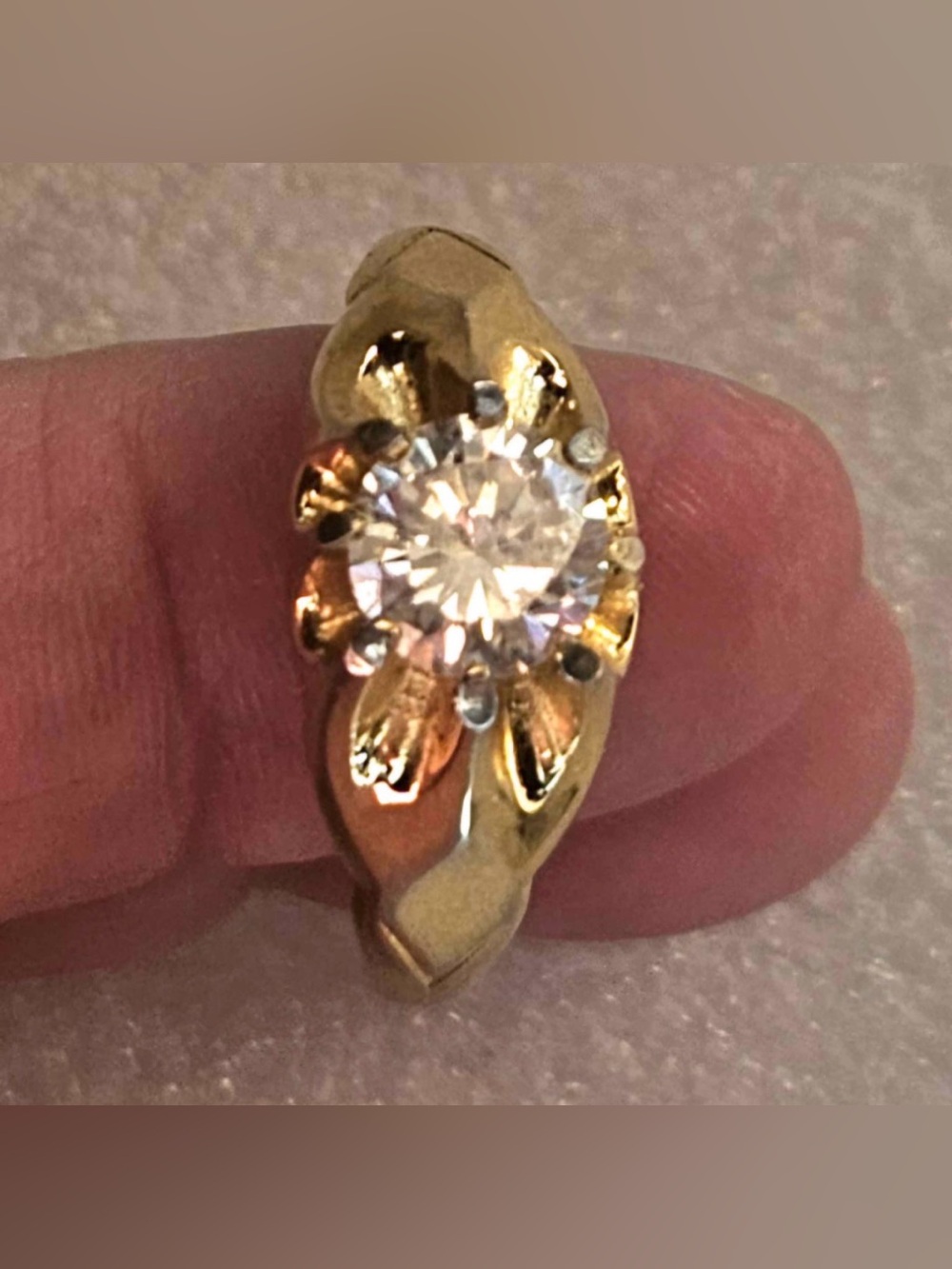 Vintage Clark & Coombs 18k Gold Electrplate Solitaire Cocktail Ring size 9 3/4